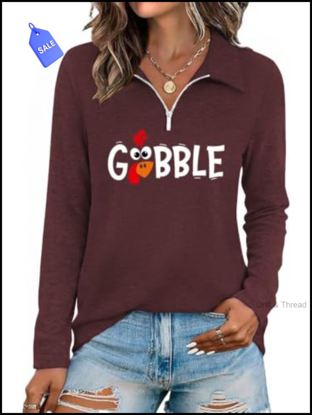 Women's Half Zip Long Sleeve Polo Top Casual Fall Thanksgiving Shirt